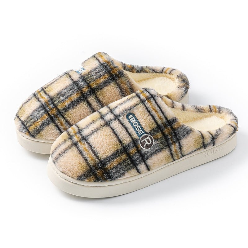 Women's Home Plush Warm Non-slip Plaid Cotton Shoes | Luxury Home Accessories | Heulog Glow