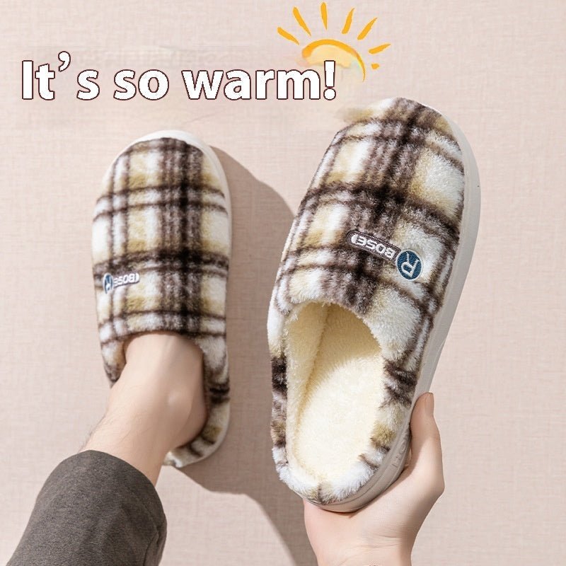 Women's Home Plush Warm Non-slip Plaid Cotton Shoes | Luxury Home Accessories | Heulog Glow