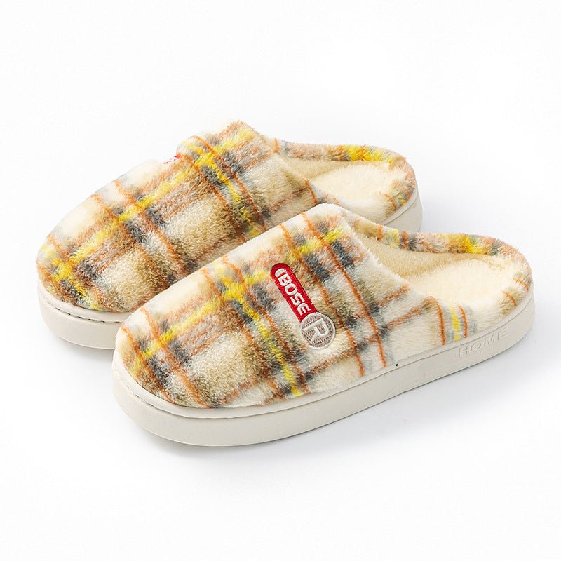 Women's Home Plush Warm Non-slip Plaid Cotton Shoes | Luxury Home Accessories | Heulog Glow