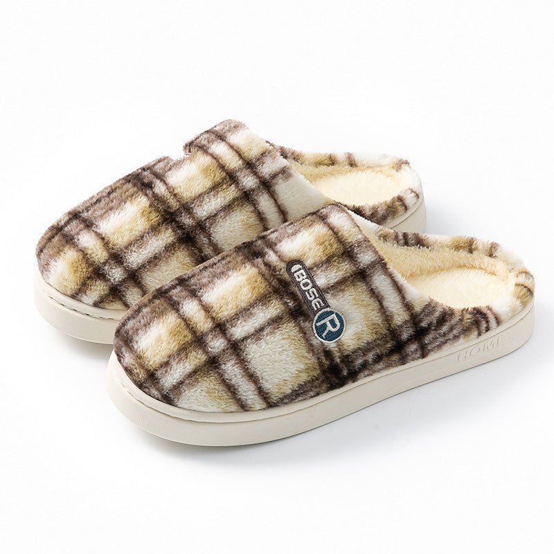 Women's Home Plush Warm Non-slip Plaid Cotton Shoes | Luxury Home Accessories | Heulog Glow