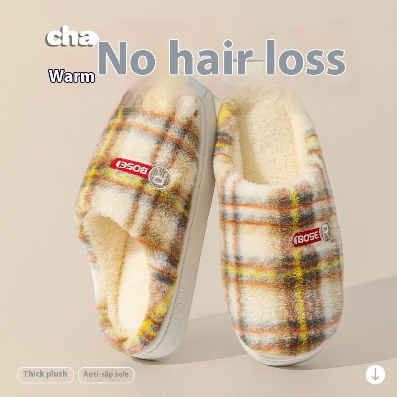 Women's Home Plush Warm Non-slip Plaid Cotton Shoes | Luxury Home Accessories | Heulog Glow