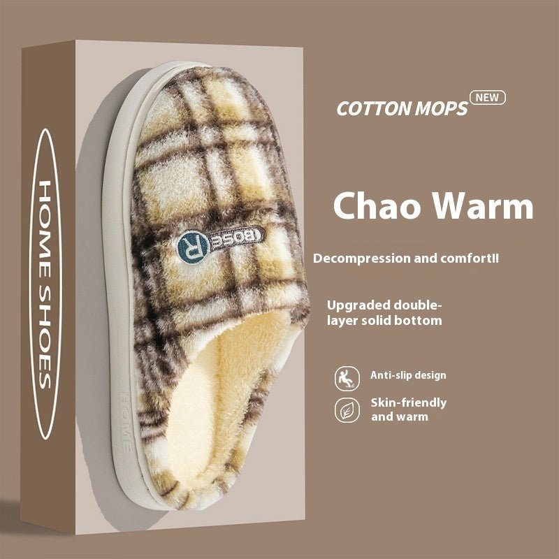 Women's Home Plush Warm Non-slip Plaid Cotton Shoes | Luxury Home Accessories | Heulog Glow