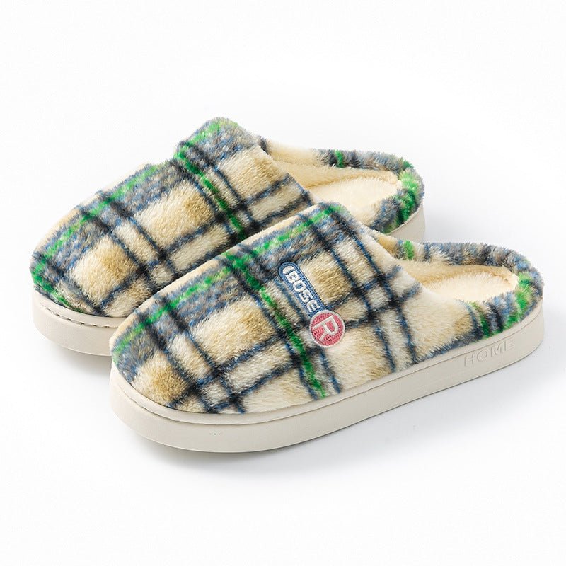 Women's Home Plush Warm Non-slip Plaid Cotton Shoes | Luxury Home Accessories | Heulog Glow