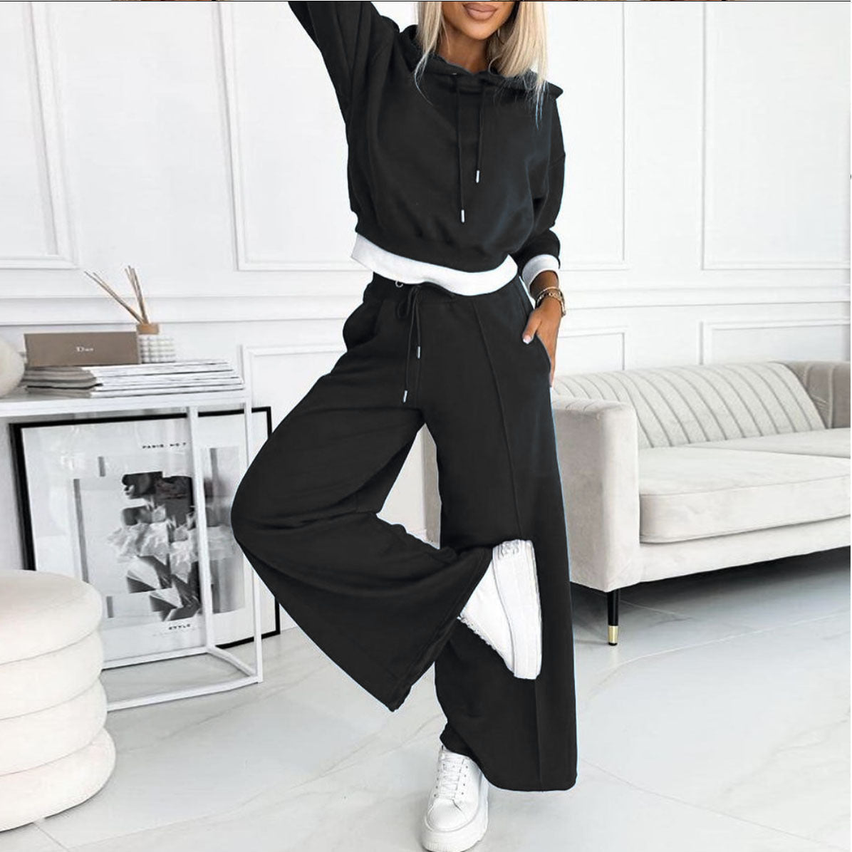 Women's Hoodie Suit Sporty Casual Long-Sleeved Hooded Sweatshirt And Drawstring Pocket Sweatpants Fashion Commuter Trousers Set Outfit Clothing | Luxury Home Accessories | Heulog Glow