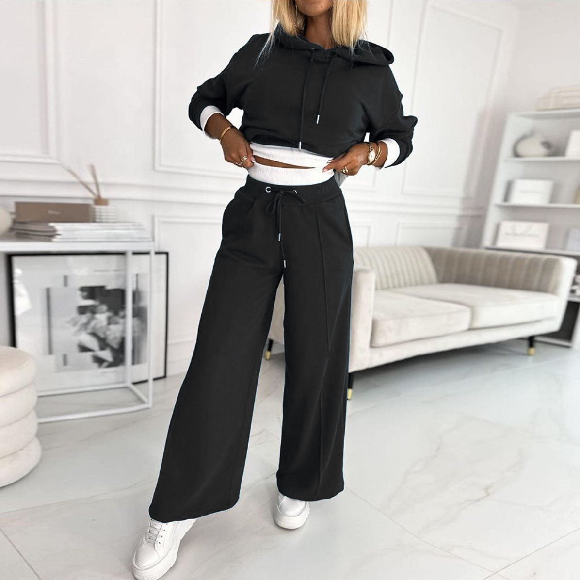 Women's Hoodie Suit Sporty Casual Long-Sleeved Hooded Sweatshirt And Drawstring Pocket Sweatpants Fashion Commuter Trousers Set Outfit Clothing | Luxury Home Accessories | Heulog Glow