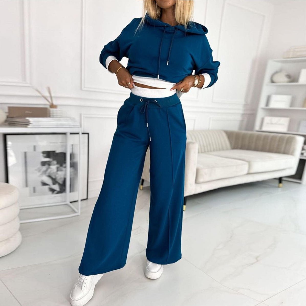 Women's Hoodie Suit Sporty Casual Long-Sleeved Hooded Sweatshirt And Drawstring Pocket Sweatpants Fashion Commuter Trousers Set Outfit Clothing | Luxury Home Accessories | Heulog Glow
