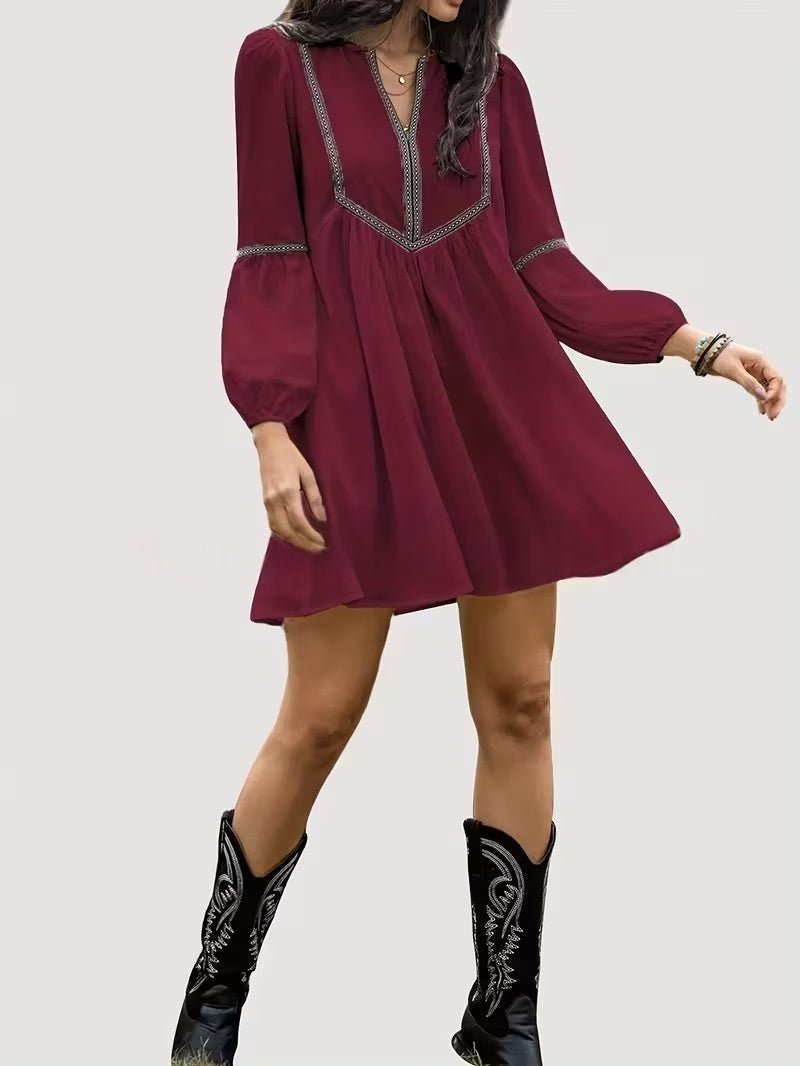 Women's Intellectual Casual Long-Sleeve V-Neck Dress | Luxury Home Accessories | Heulog Glow