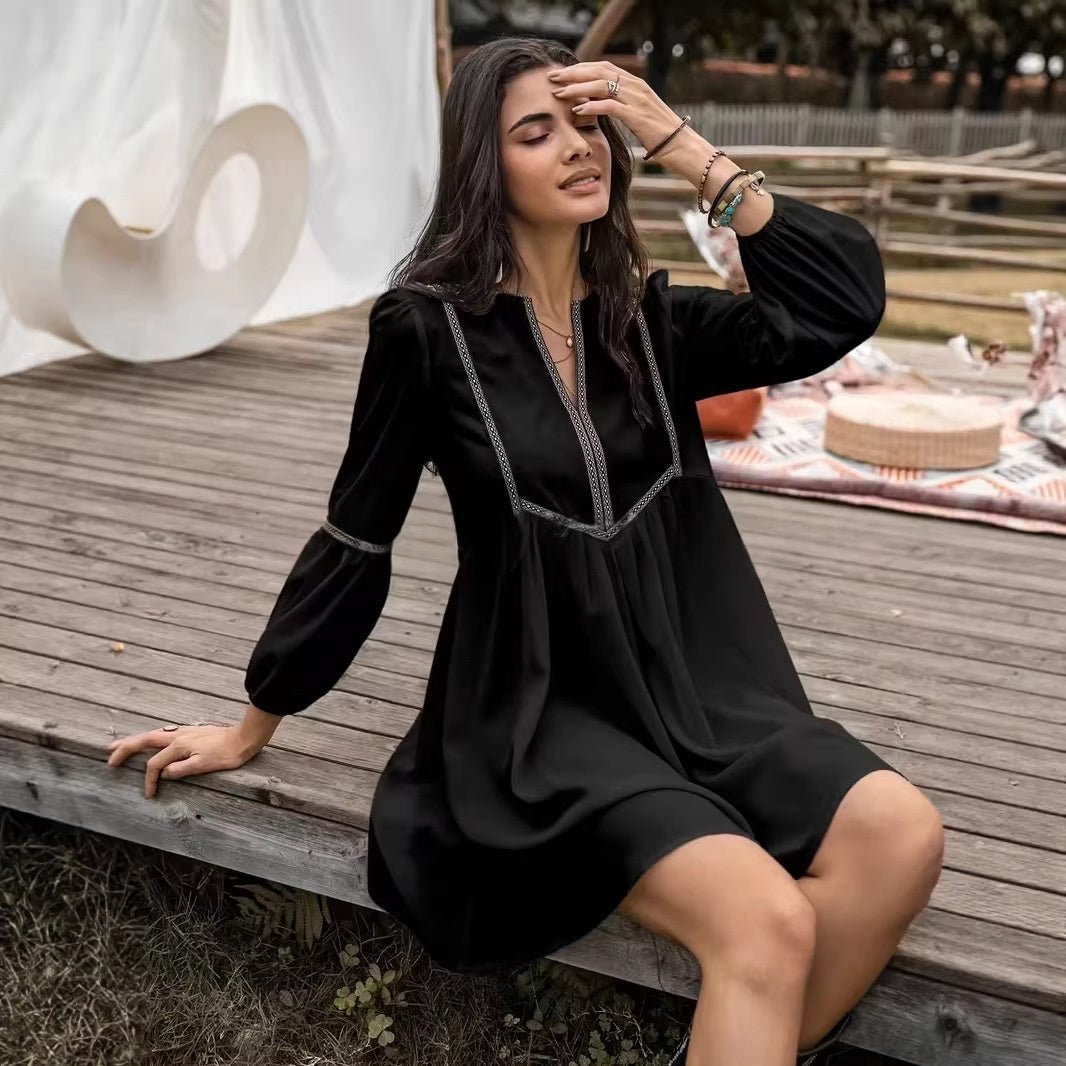 Women's Intellectual Casual Long-Sleeve V-Neck Dress | Luxury Home Accessories | Heulog Glow