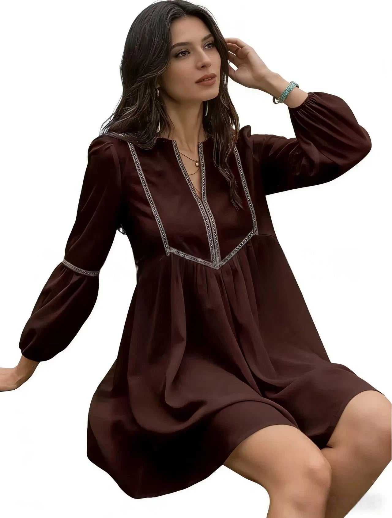Women's Intellectual Casual Long-Sleeve V-Neck Dress | Luxury Home Accessories | Heulog Glow