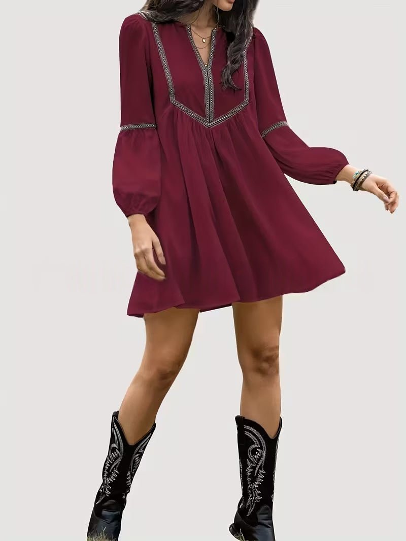 Women's Intellectual Casual Long-Sleeve V-Neck Dress | Luxury Home Accessories | Heulog Glow