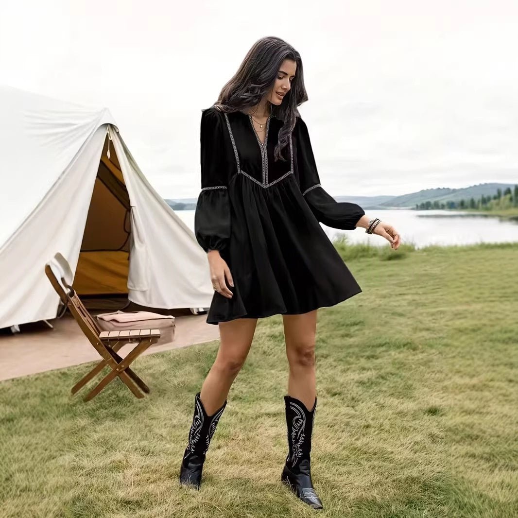 Women's Intellectual Casual Long-Sleeve V-Neck Dress | Luxury Home Accessories | Heulog Glow