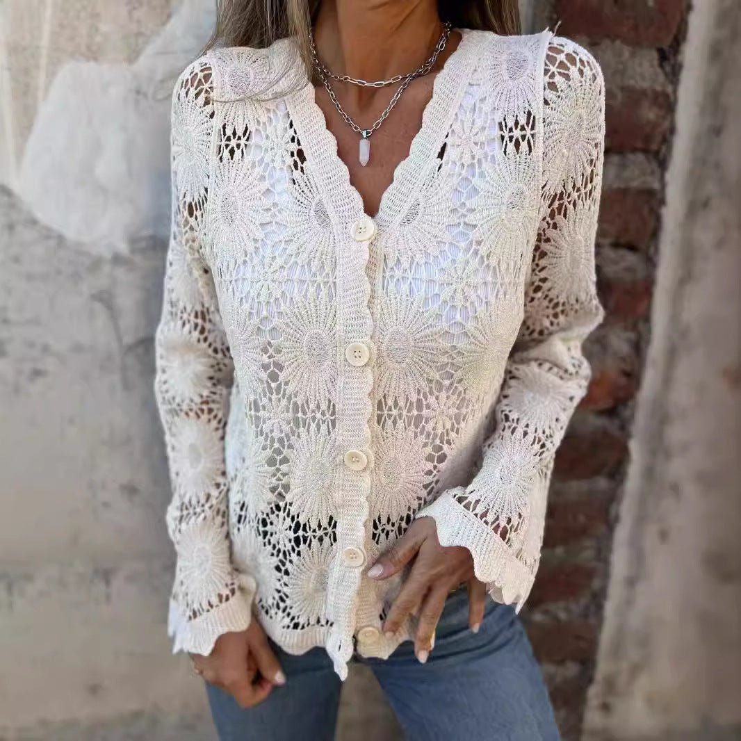 Women's Lace V-neck Long Sleeve Top | Luxury Home Accessories | Heulog Glow