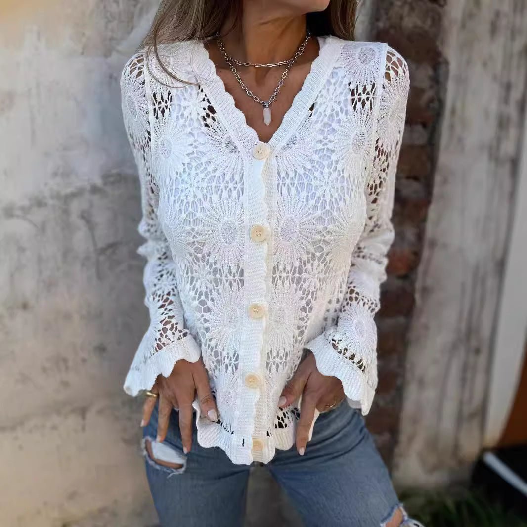 Women's Lace V-neck Long Sleeve Top | Luxury Home Accessories | Heulog Glow