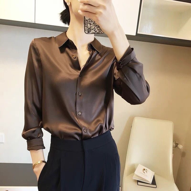 Women's Long-sleeved Satin Shirt | Luxury Home Accessories | Heulog Glow