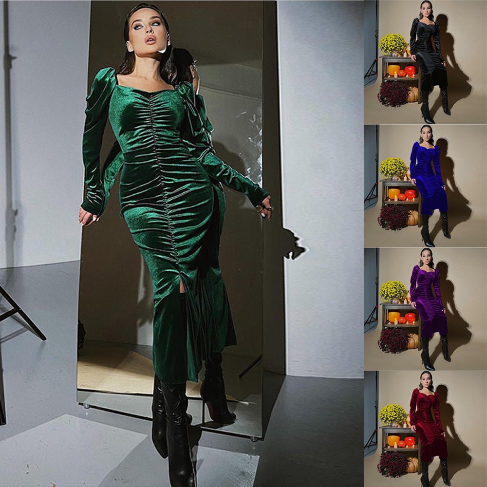 Women's Pleated Slim Fit Slit Long-sleeved Dress | Luxury Home Accessories | Heulog Glow