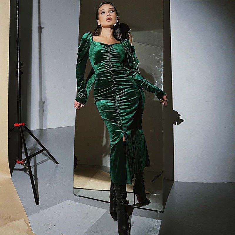 Women's Pleated Slim Fit Slit Long-sleeved Dress | Luxury Home Accessories | Heulog Glow