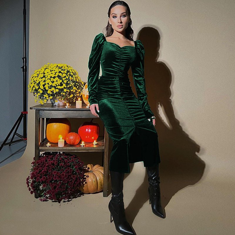 Women's Pleated Slim Fit Slit Long-sleeved Dress | Luxury Home Accessories | Heulog Glow