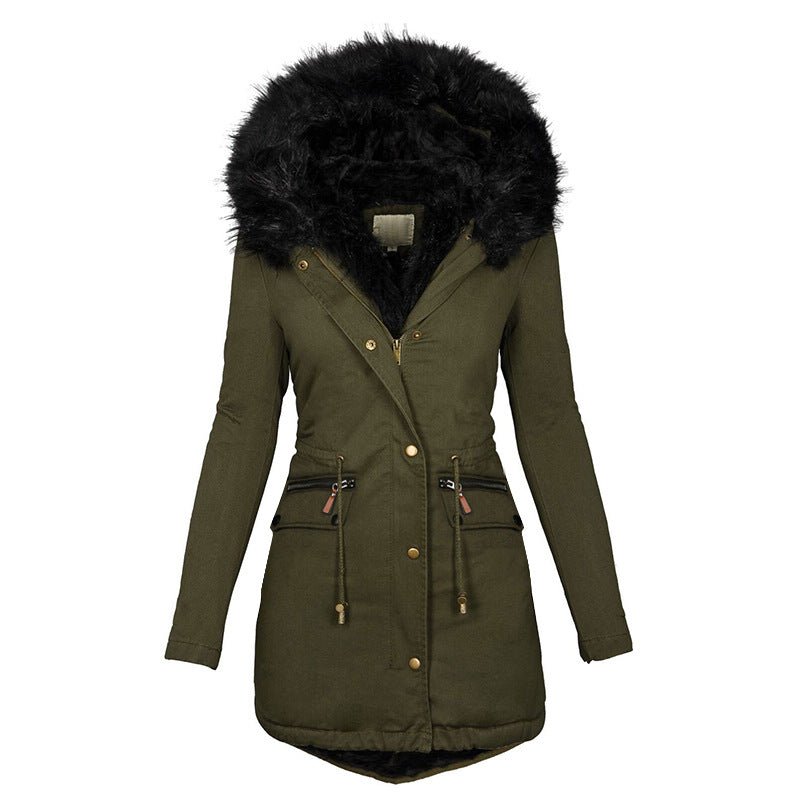Women's Plush Hooded Parkas Winter Warm Thick Zip-up Jackets Casual Mid-length Solid Buckle Pockets Coat Outerwear Clothing | Luxury Home Accessories | Heulog Glow