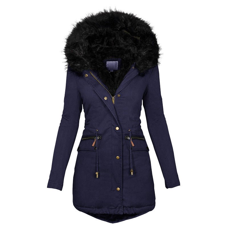 Women's Plush Hooded Parkas Winter Warm Thick Zip-up Jackets Casual Mid-length Solid Buckle Pockets Coat Outerwear Clothing | Luxury Home Accessories | Heulog Glow