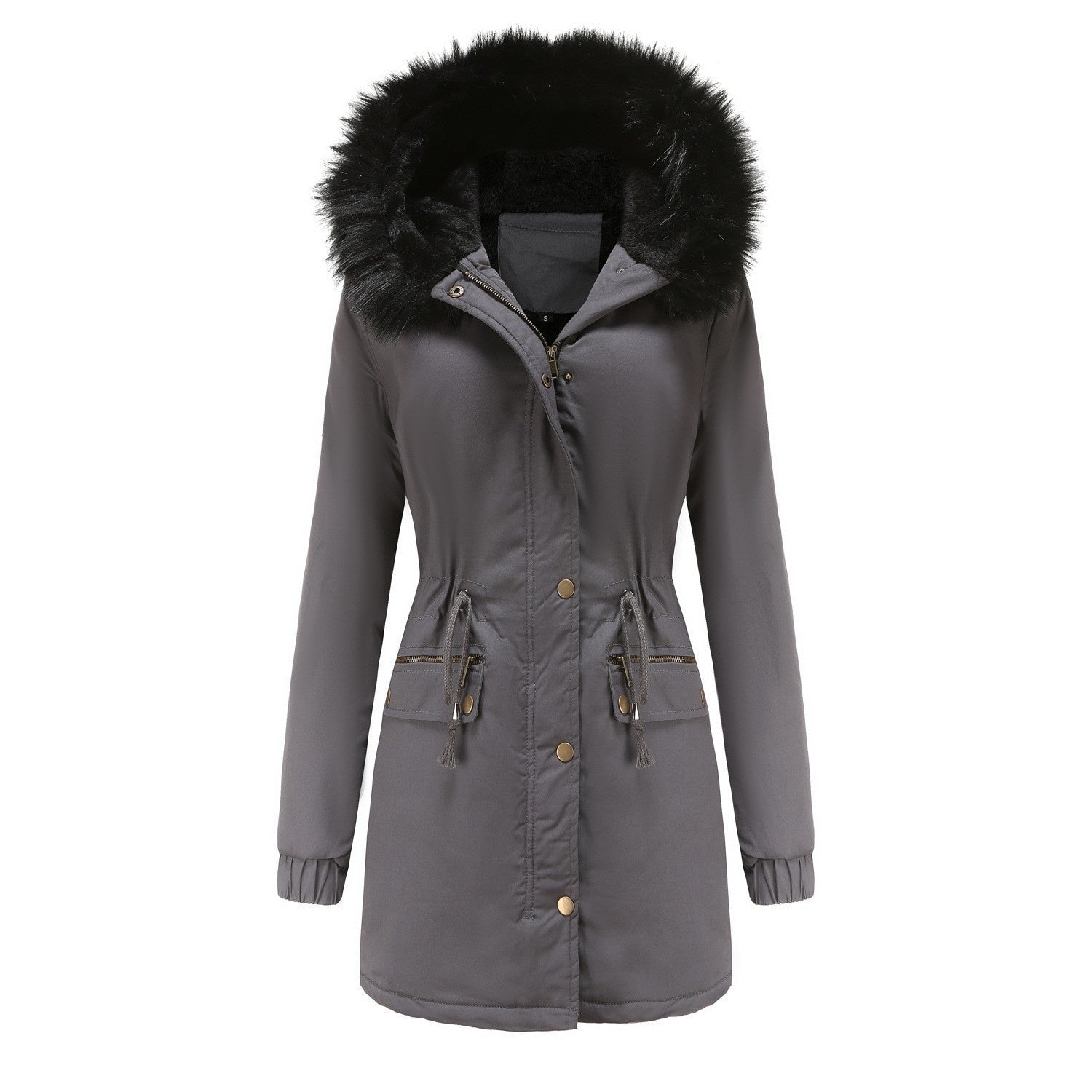 Women's Plush Hooded Parkas Winter Warm Thick Zip-up Jackets Casual Mid-length Solid Buckle Pockets Coat Outerwear Clothing | Luxury Home Accessories | Heulog Glow
