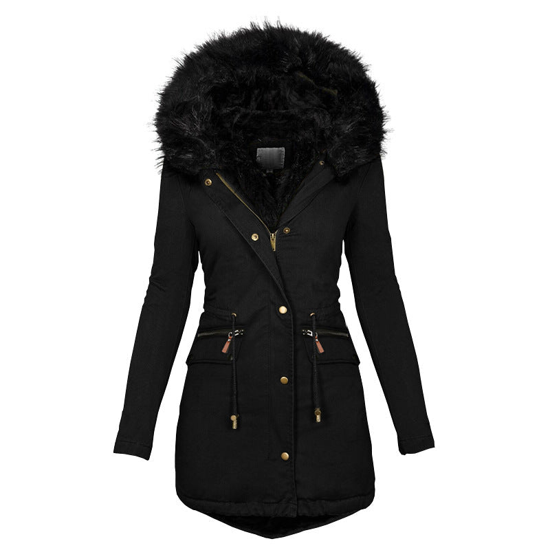 Women's Plush Hooded Parkas Winter Warm Thick Zip-up Jackets Casual Mid-length Solid Buckle Pockets Coat Outerwear Clothing | Luxury Home Accessories | Heulog Glow