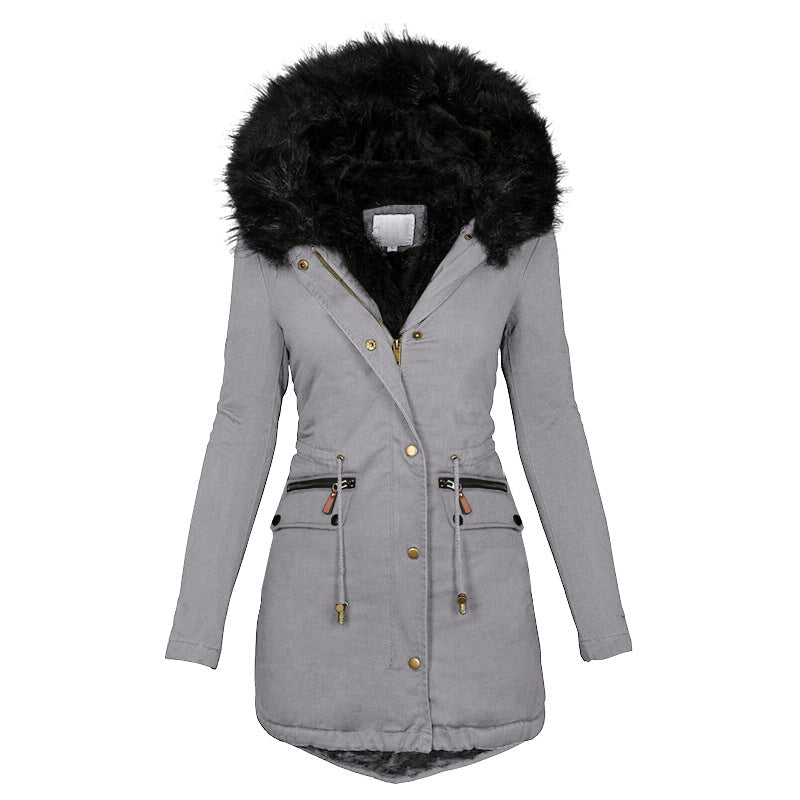 Women's Plush Hooded Parkas Winter Warm Thick Zip-up Jackets Casual Mid-length Solid Buckle Pockets Coat Outerwear Clothing | Luxury Home Accessories | Heulog Glow