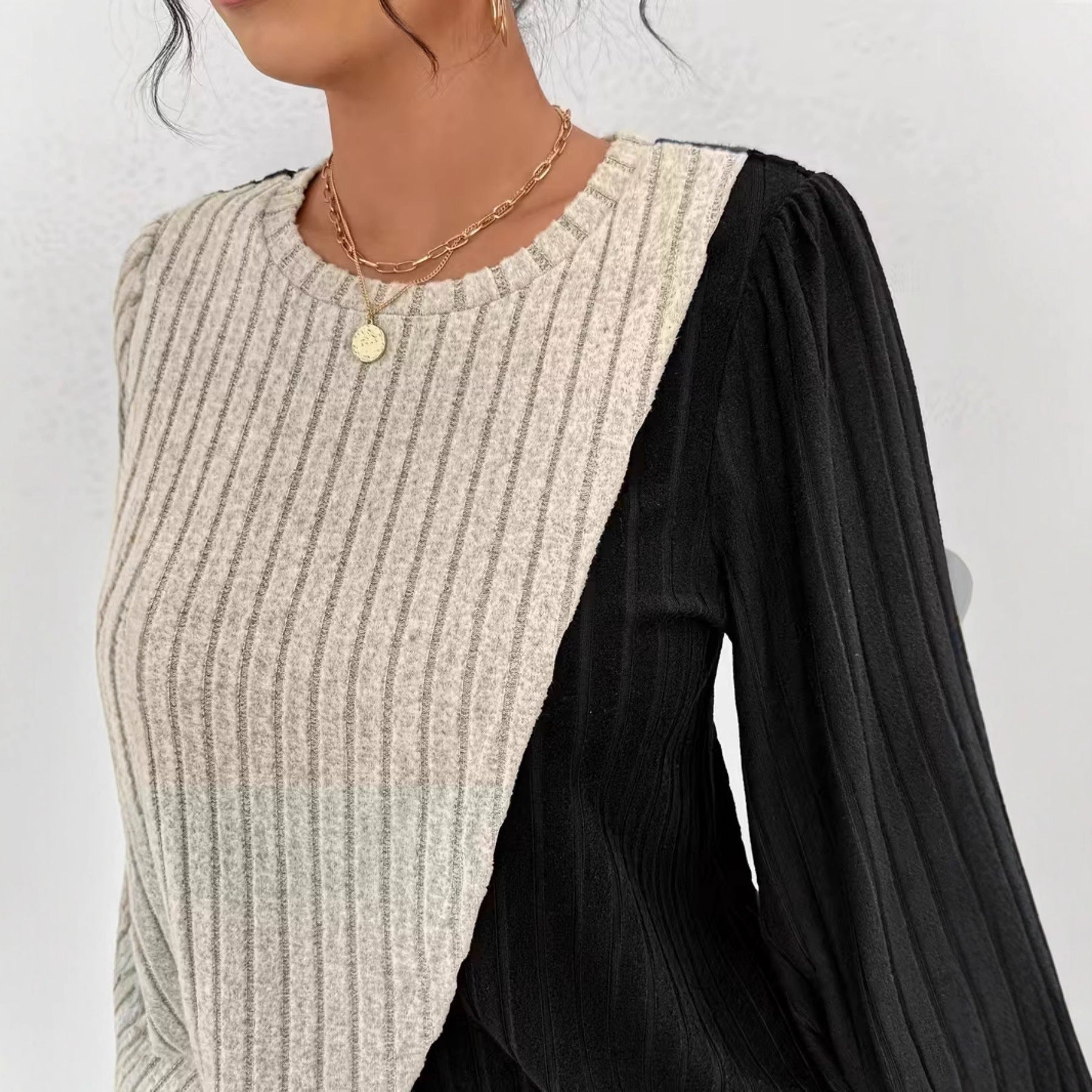 Women's Set Crew-neck Colorblock Top With Asymmetrical Hem Straight-leg Trousers | Luxury Home Accessories | Heulog Glow