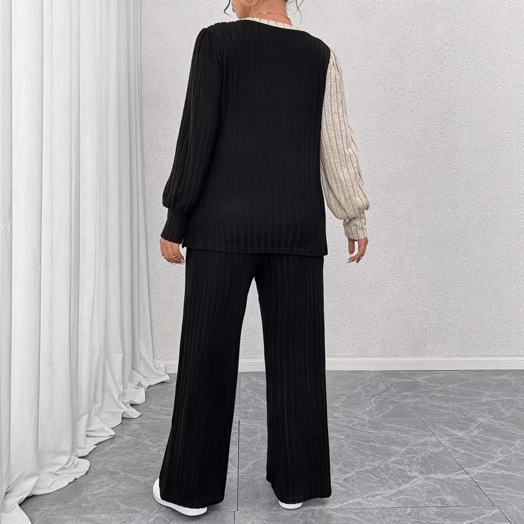 Women's Set Crew-neck Colorblock Top With Asymmetrical Hem Straight-leg Trousers | Luxury Home Accessories | Heulog Glow
