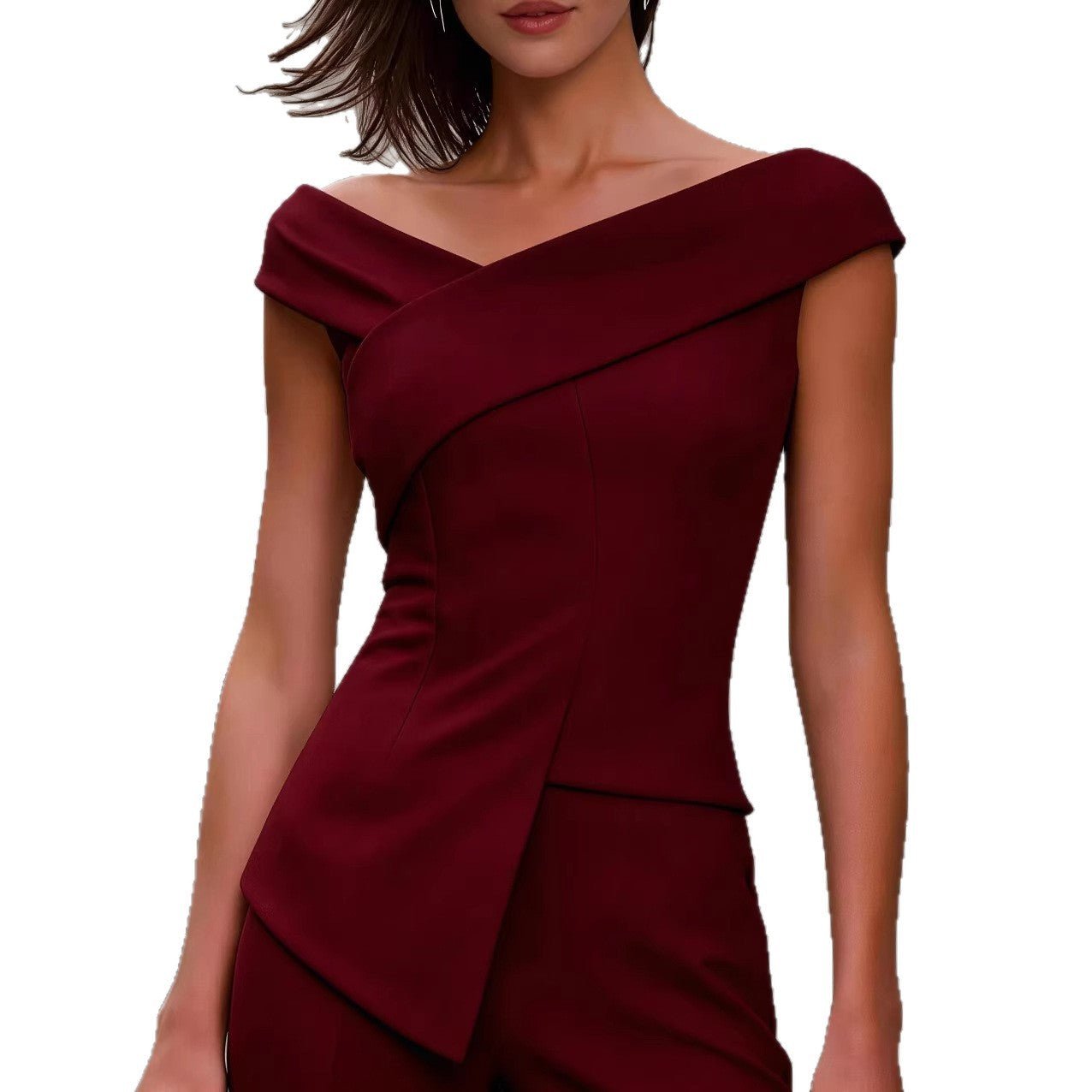 Womens Solid-Color Fashion Off-Shoulder Cross V-Neck Asymmetrical Top | Luxury Home Accessories | Heulog Glow