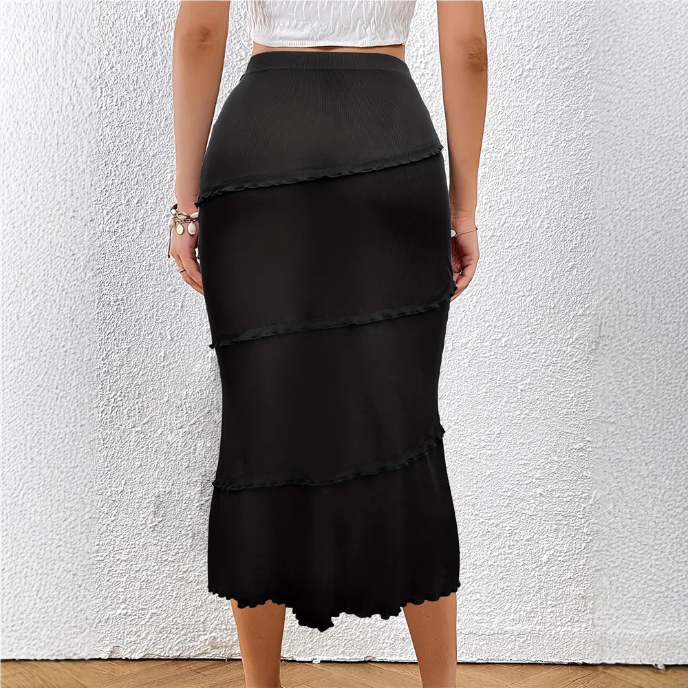 Womens Solid-Color Multi-Layer Patchwork Ruffle-Trim Knitted Fishtail Skirt | Luxury Home Accessories | Heulog Glow