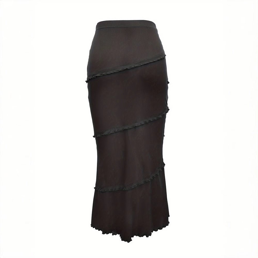 Womens Solid-Color Multi-Layer Patchwork Ruffle-Trim Knitted Fishtail Skirt | Luxury Home Accessories | Heulog Glow