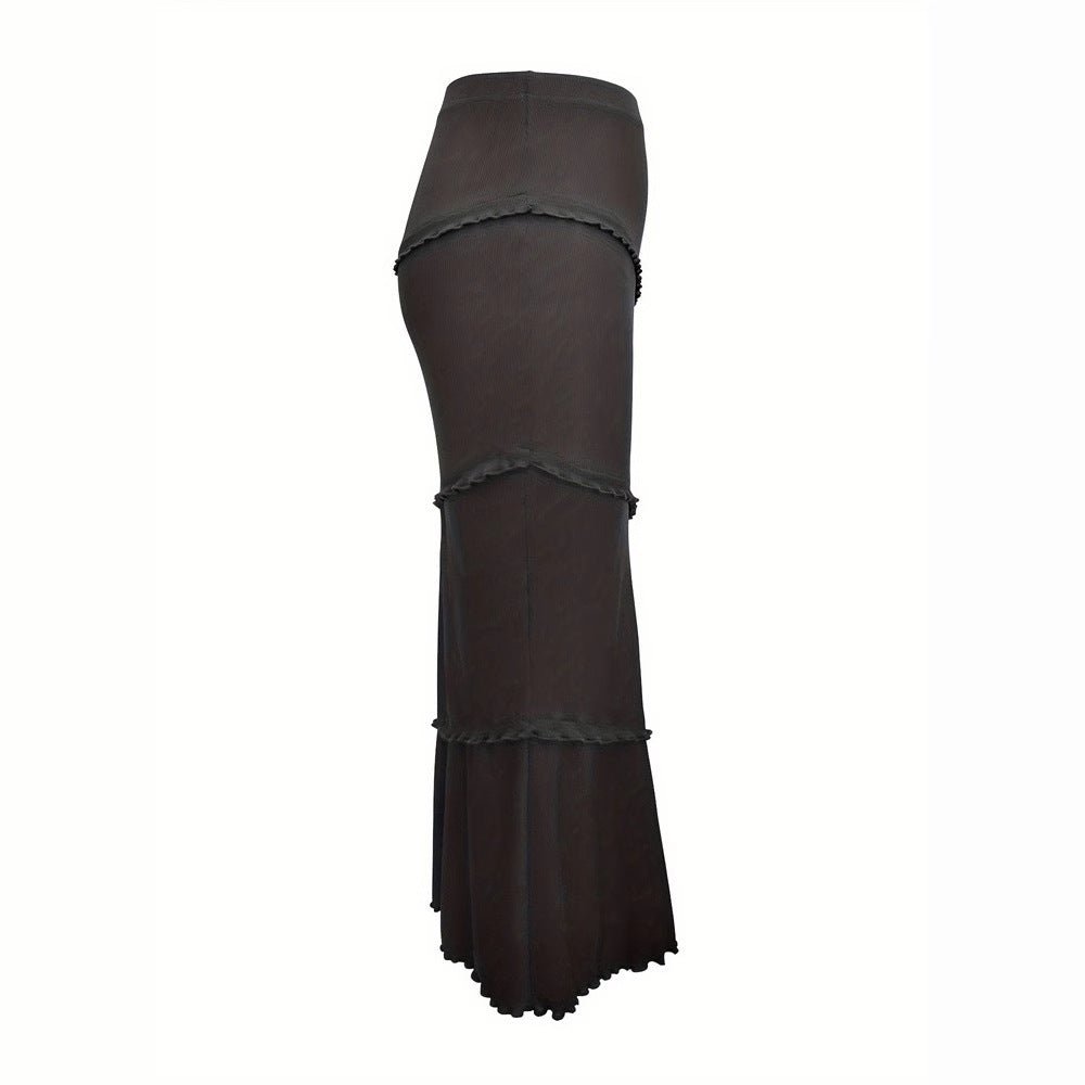 Womens Solid-Color Multi-Layer Patchwork Ruffle-Trim Knitted Fishtail Skirt | Luxury Home Accessories | Heulog Glow