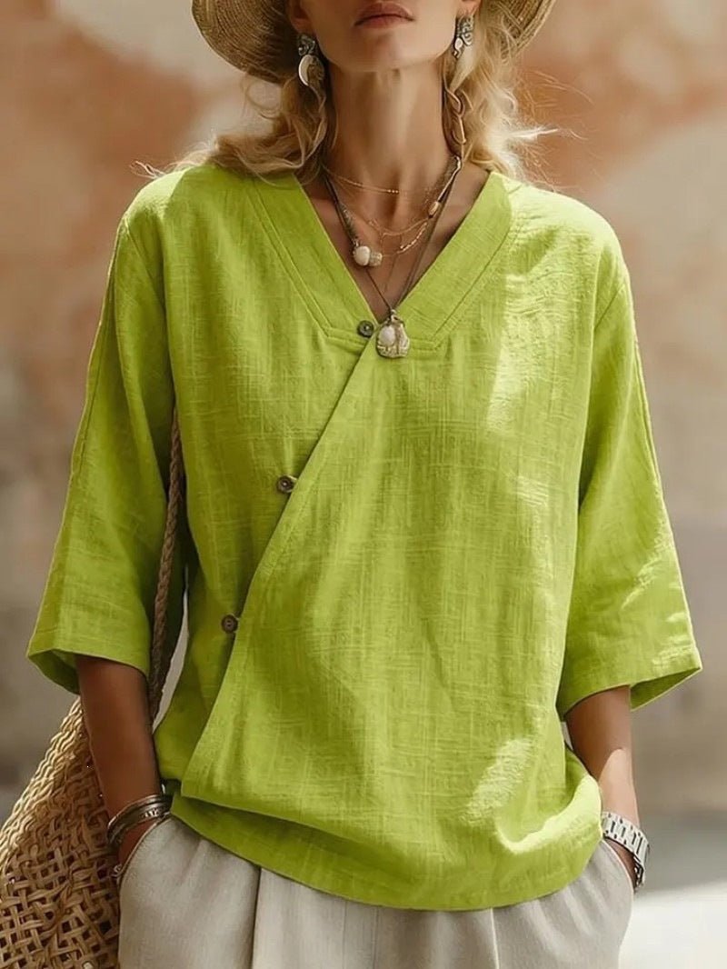 Women's Solid-Colored Cotton-Linen Button-Up Top | Luxury Home Accessories | Heulog Glow