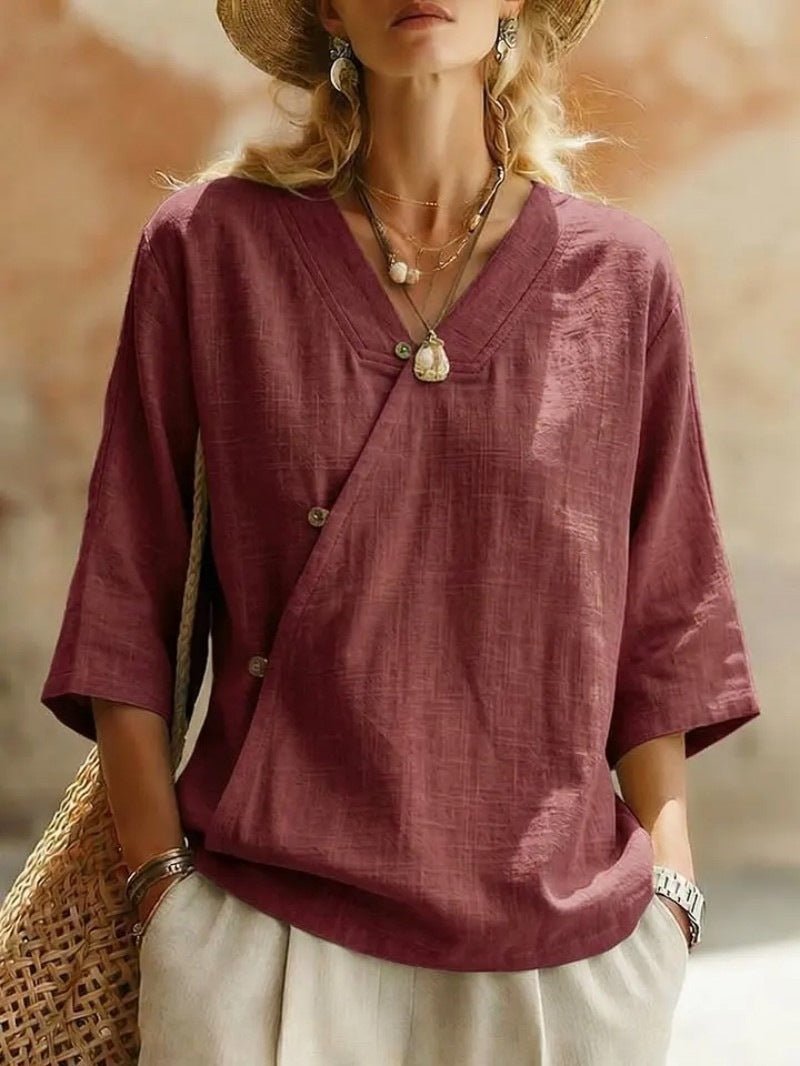 Women's Solid-Colored Cotton-Linen Button-Up Top | Luxury Home Accessories | Heulog Glow
