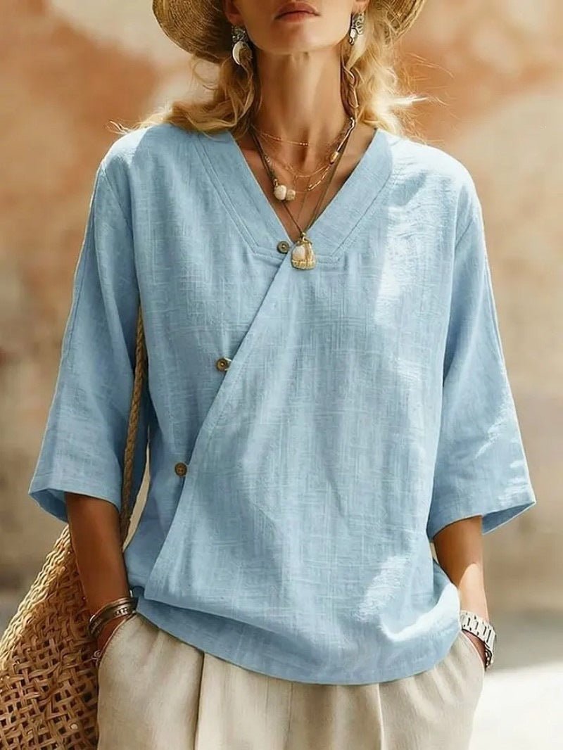 Women's Solid-Colored Cotton-Linen Button-Up Top | Luxury Home Accessories | Heulog Glow