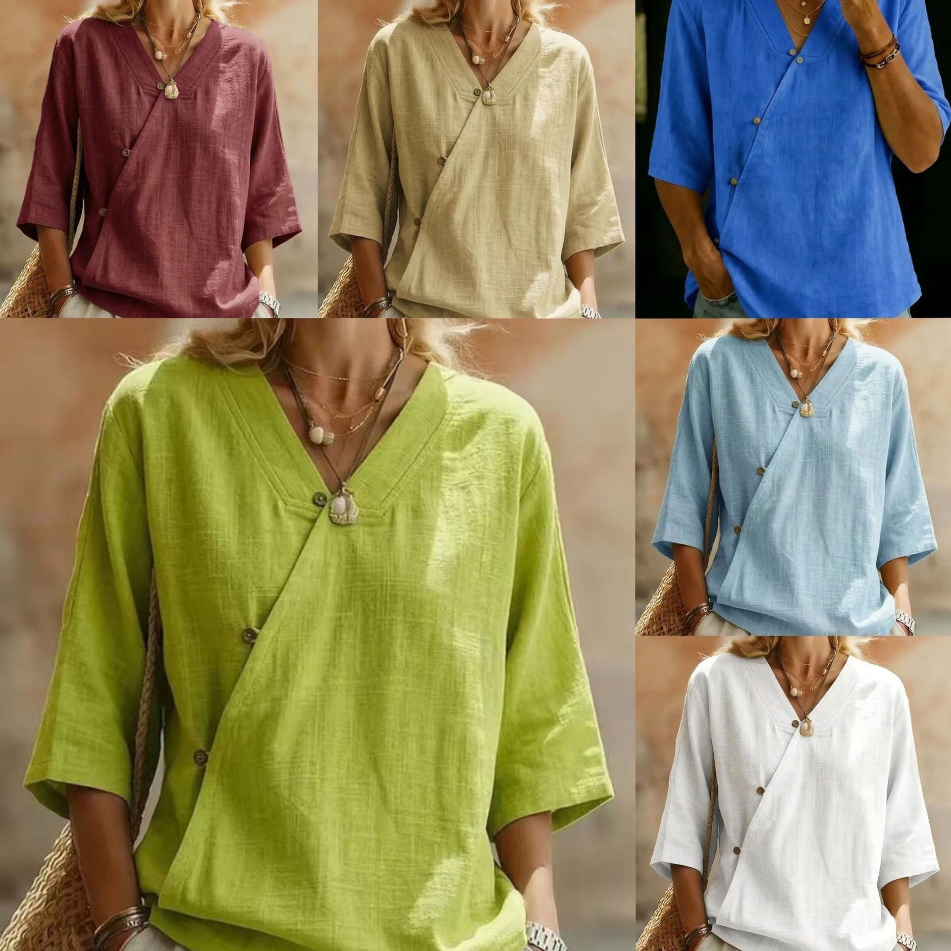 Women's Solid-Colored Cotton-Linen Button-Up Top | Luxury Home Accessories | Heulog Glow