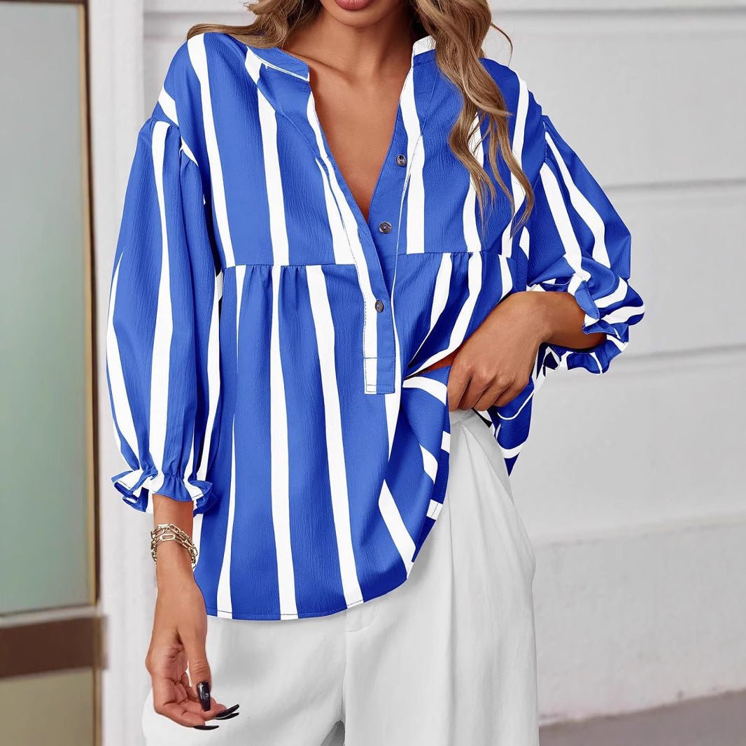 Women's Striped Puff Sleeve Pullover Top | Loose Fit Casual Shirt | Luxury Home Accessories | Heulog Glow