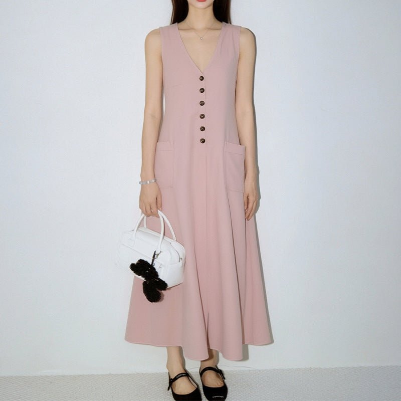 Women's Stylish & Elegant Solid-Color V-Neck Button-Up Dress | Luxury Home Accessories | Heulog Glow