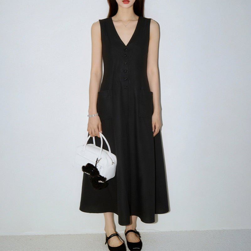 Women's Stylish & Elegant Solid-Color V-Neck Button-Up Dress | Luxury Home Accessories | Heulog Glow