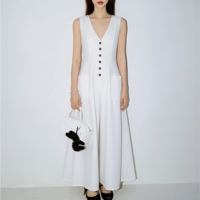 Women's Stylish & Elegant Solid-Color V-Neck Button-Up Dress | Luxury Home Accessories | Heulog Glow