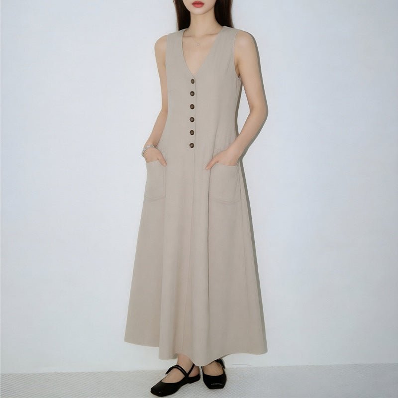 Women's Stylish & Elegant Solid-Color V-Neck Button-Up Dress | Luxury Home Accessories | Heulog Glow
