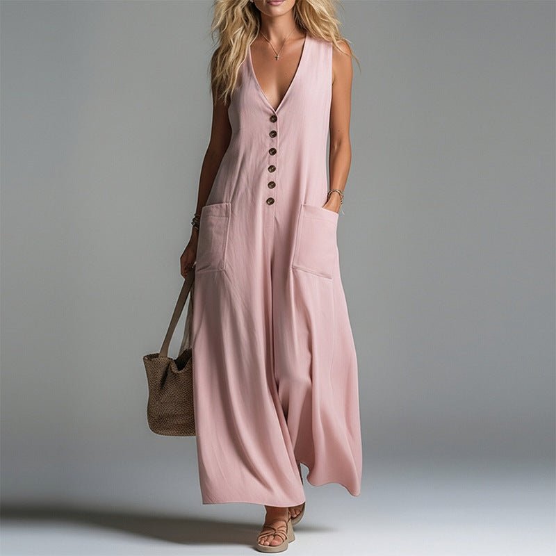 Women's Stylish & Elegant Solid-Color V-Neck Button-Up Dress | Luxury Home Accessories | Heulog Glow