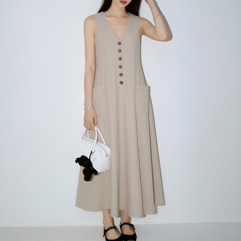 Women's Stylish & Elegant Solid-Color V-Neck Button-Up Dress | Luxury Home Accessories | Heulog Glow