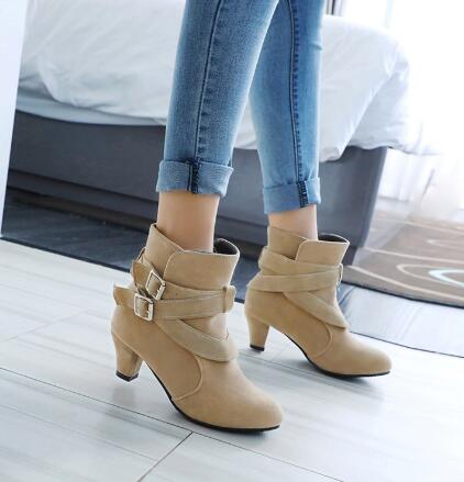 Women's Suede Ankle Boots | High Heel Martin Boots with Buckle & Side Zip | Luxury Home Accessories | Heulog Glow