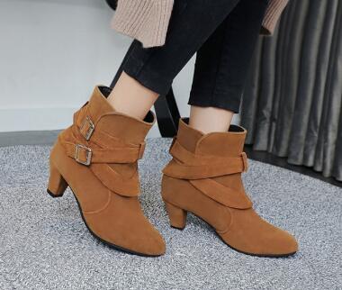 Women's Suede Ankle Boots | High Heel Martin Boots with Buckle & Side Zip | Luxury Home Accessories | Heulog Glow
