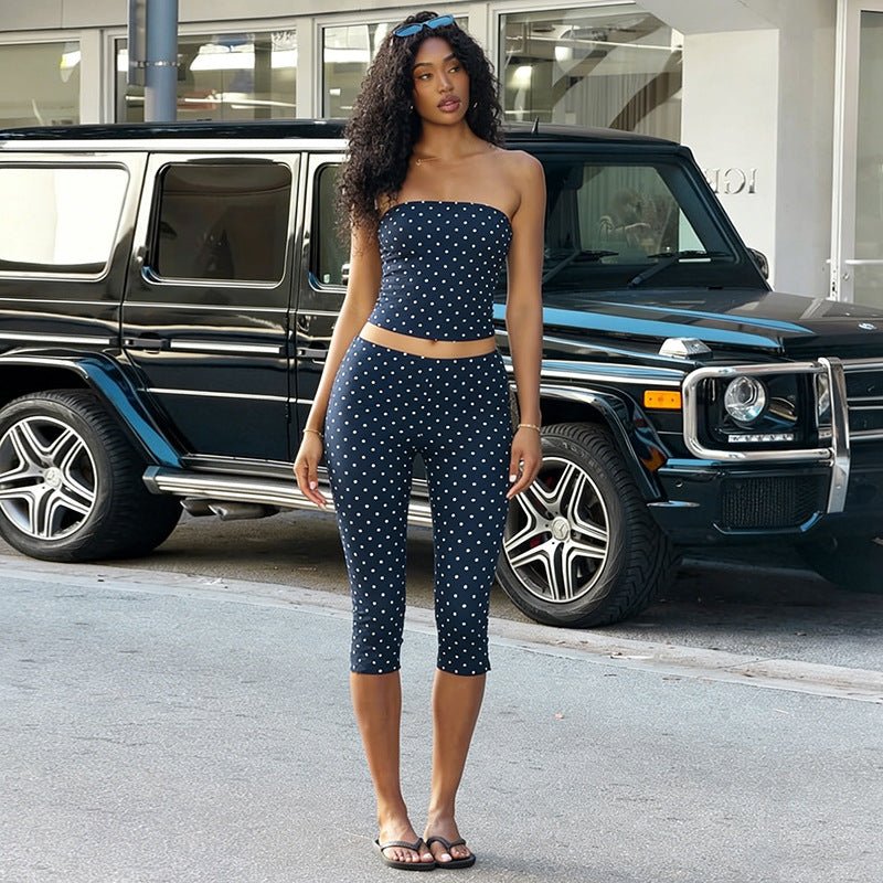 Womens Tube Top Polka Dot Top And Cropped Pants Set | Luxury Home Accessories | Heulog Glow