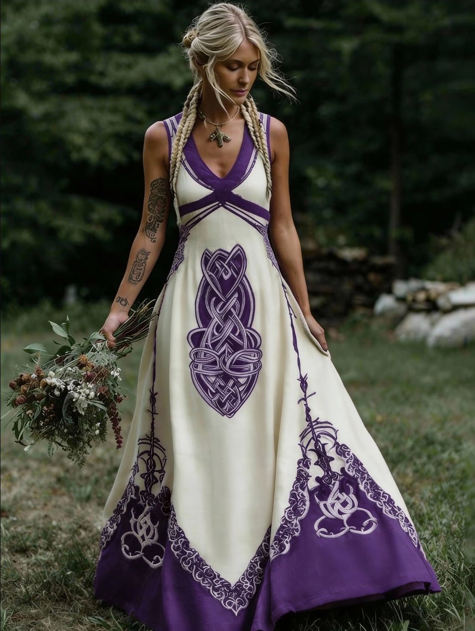 Women's V-Neck Ethnic-style Artistic Sleeveless Printed Dress | Luxury Home Accessories | Heulog Glow