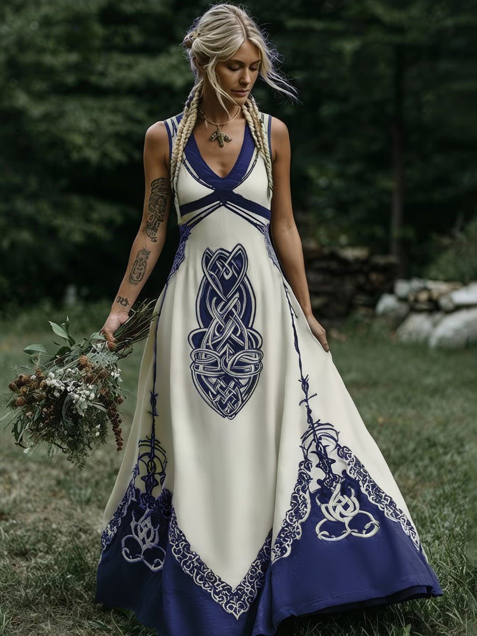 Women's V-Neck Ethnic-style Artistic Sleeveless Printed Dress | Luxury Home Accessories | Heulog Glow