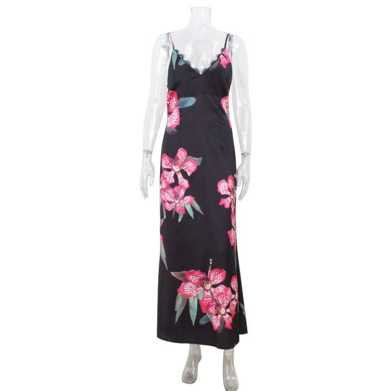 Women's V-neck Strap Maxi Vintage-style Dress | Luxury Home Accessories | Heulog Glow