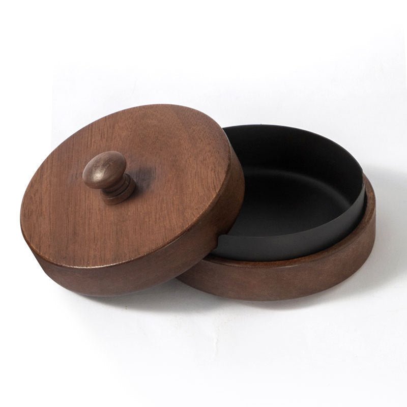 Wooden Trendy Unique Black Walnut Ashtray With Lid | Luxury Home Accessories | Heulog Glow